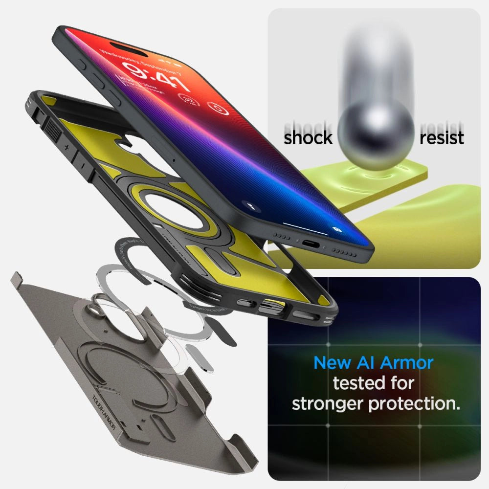 Spigen Tough Armor MagSafe case with stand for iPhone 16 - gunmetal_11