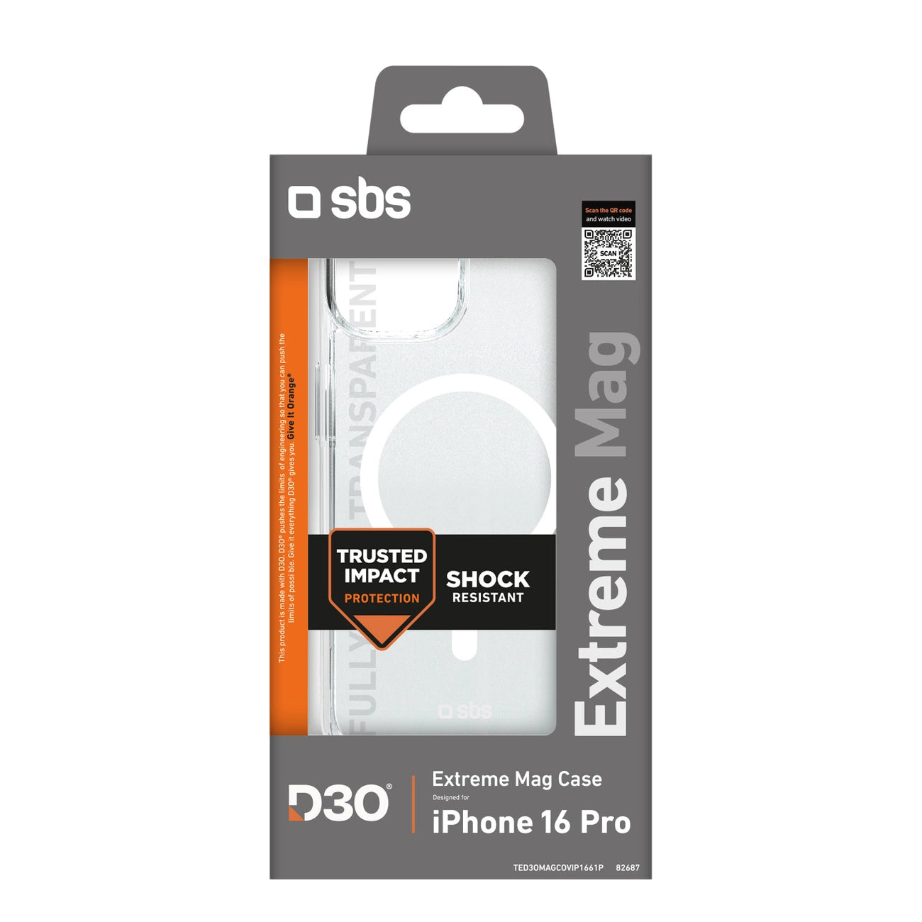 SBS Extreme Mag D3O MagSafe Case for iPhone 16 Pro - Transparent_1