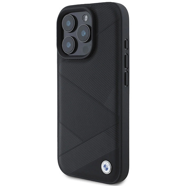 BMW Signature Leather Crossing Lines Pattern iPhone 16 Pro Case - Black_1