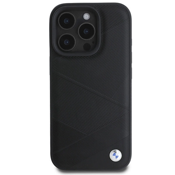 BMW Signature Leather Crossing Lines Pattern iPhone 16 Pro Case - Black_2