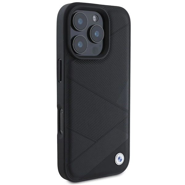 BMW Signature Leather Crossing Lines Pattern iPhone 16 Pro Case - Black_3