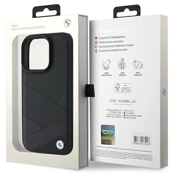 BMW Signature Leather Crossing Lines Pattern iPhone 16 Pro Case - Black_7
