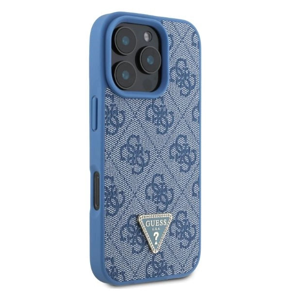 Guess Leather 4G Triangle Strass MagSafe Case for iPhone 16 Pro - Blue_1