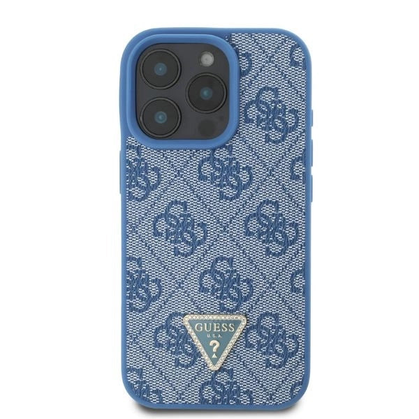 Guess Leather 4G Triangle Strass MagSafe Case for iPhone 16 Pro - Blue_3
