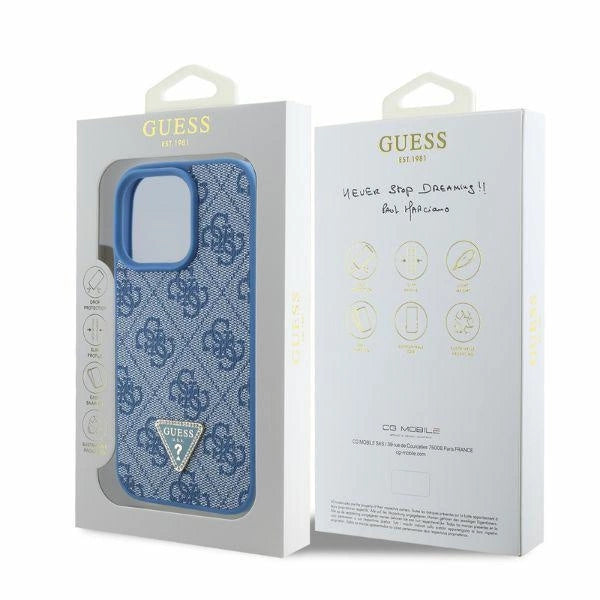 Guess Leather 4G Triangle Strass MagSafe Case for iPhone 16 Pro - Blue_4