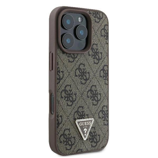 Guess Leather 4G Triangle Strass MagSafe Case for iPhone 16 Pro - Brown_3