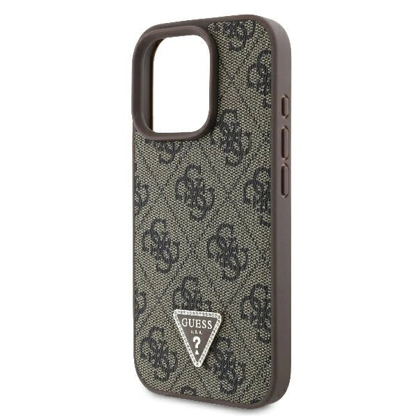 Guess Leather 4G Triangle Strass MagSafe Case for iPhone 16 Pro - Brown_5