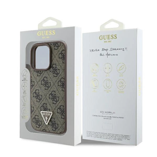 Guess Leather 4G Triangle Strass MagSafe Case for iPhone 16 Pro - Brown_7