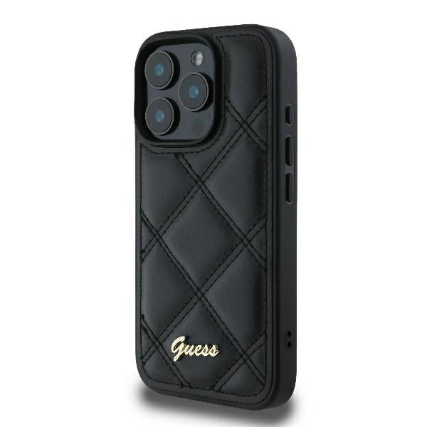 Guess Quilted Metal Logo iPhone 16 Pro Case - Black_1