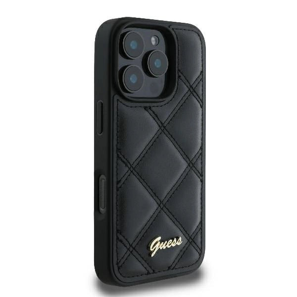 Guess Quilted Metal Logo iPhone 16 Pro Case - Black_3