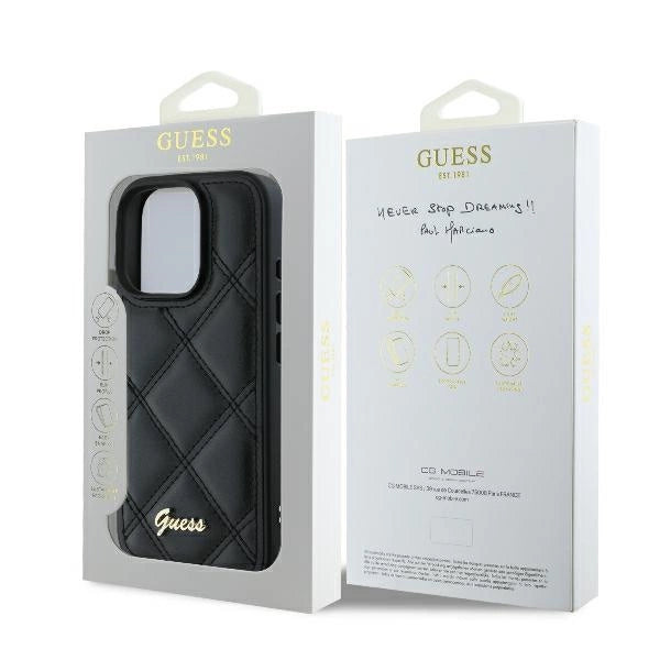 Guess Quilted Metal Logo iPhone 16 Pro Case - Black_7