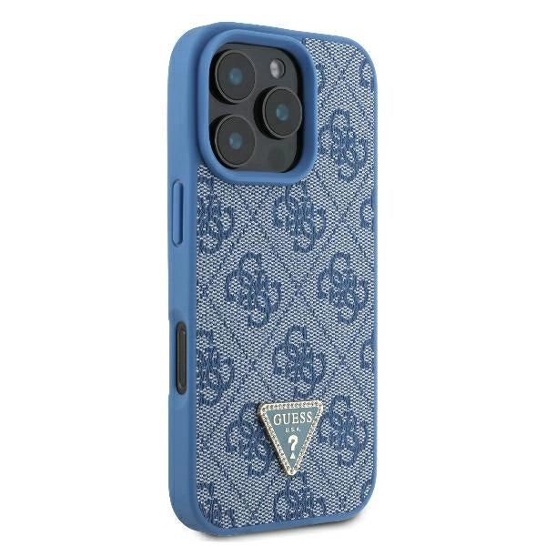 Guess Leather 4G Triangle Strass MagSafe Case for iPhone 16 Pro Max - Blue_3