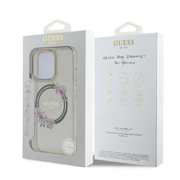 Guess IML Flowers Wreath MagSafe iPhone 16 Pro Case - Black_7