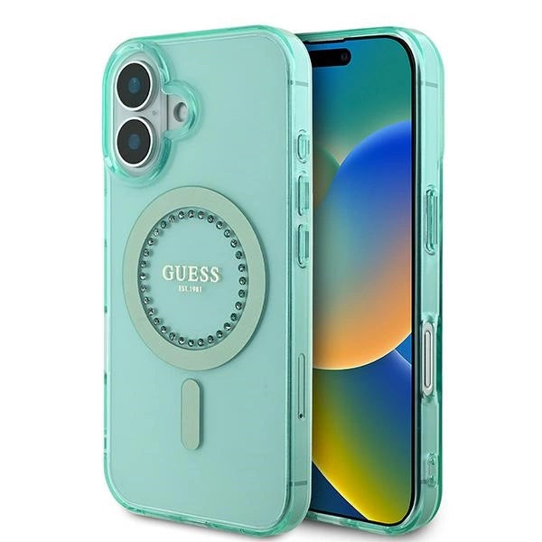 Guess IML Rhinestones MagSafe iPhone 16 Case - Green_0