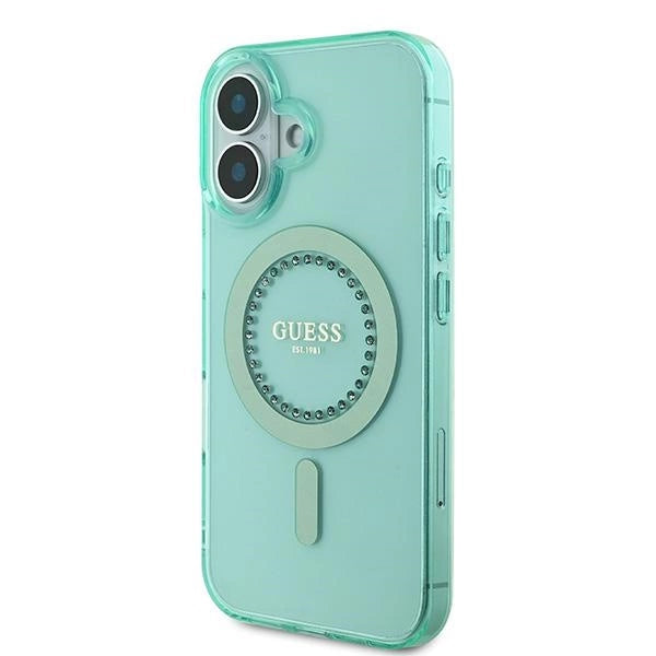 Guess IML Rhinestones MagSafe iPhone 16 Case - Green_1