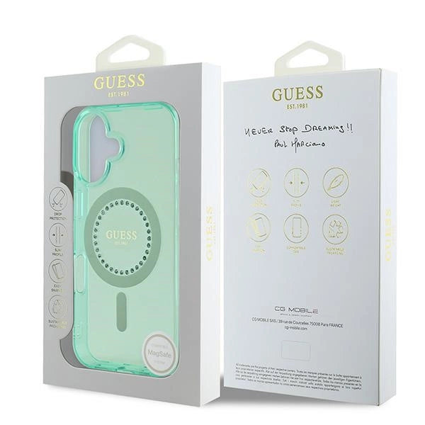 Guess IML Rhinestones MagSafe iPhone 16 Case - Green_7