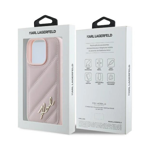 Karl Lagerfeld Quilted Signature iPhone 16 Pro Case - Pink_7