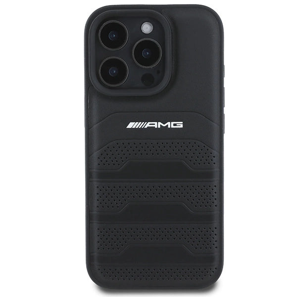 AMG Leather Debossed Lines Black Logo iPhone 16 Pro Max Case - Black_2