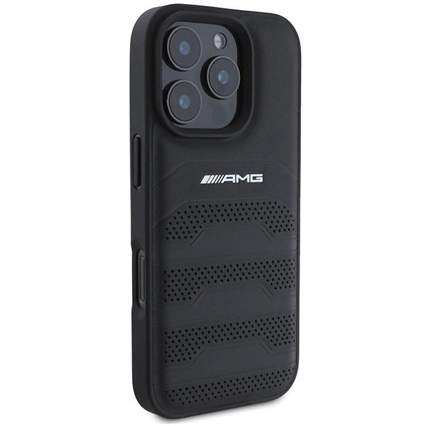AMG Leather Debossed Lines Black Logo iPhone 16 Pro Max Case - Black_3