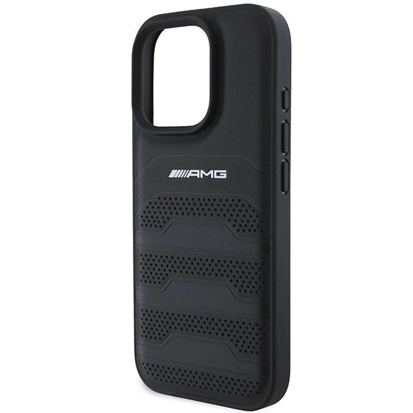 AMG Leather Debossed Lines Black Logo iPhone 16 Pro Max Case - Black_5