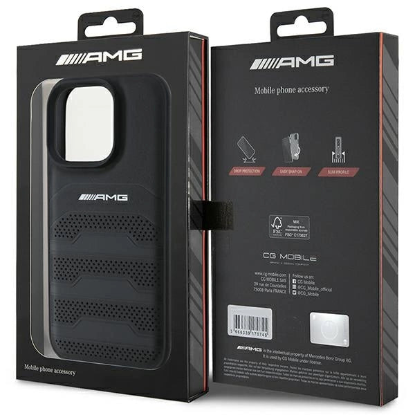 AMG Leather Debossed Lines Black Logo iPhone 16 Pro Max Case - Black_7