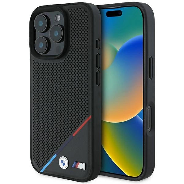 BMW M Perforated Tricolor Line MagSafe Case for iPhone 16 Pro - Black_0