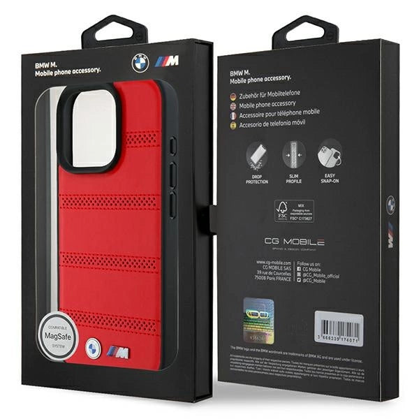 BMW M Perforated And Stitched Line MagSafe case for iPhone 16 Pro - red_7
