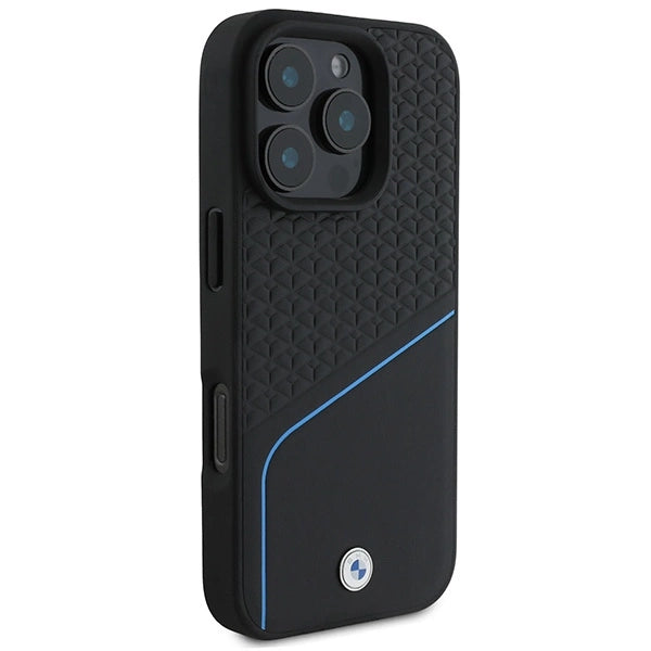 BMW Signature Leather Textured & Line MagSafe iPhone 16 Pro Case - Black_3