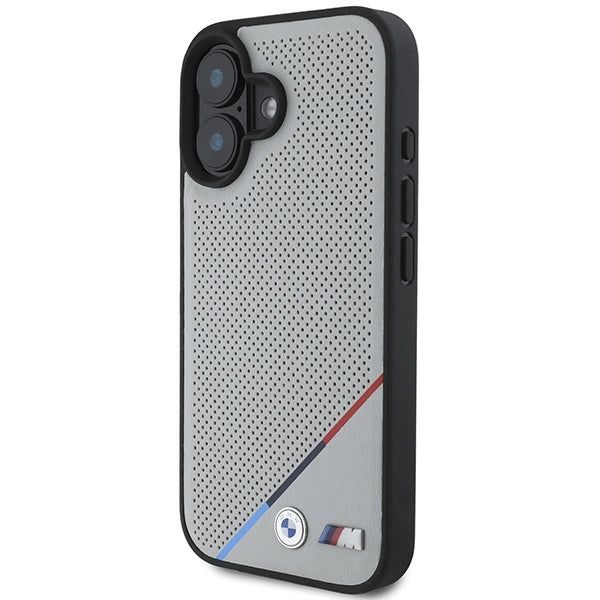 BMW M Perforated Tricolor Line MagSafe iPhone 16 Case - Gray_1