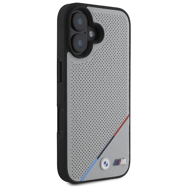 BMW M Perforated Tricolor Line MagSafe iPhone 16 Case - Gray_3