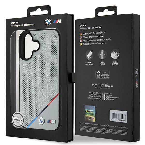 BMW M Perforated Tricolor Line MagSafe iPhone 16 Case - Gray_7