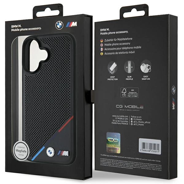 BMW M Perforated Tricolor Line MagSafe iPhone 16 Case - Black_7