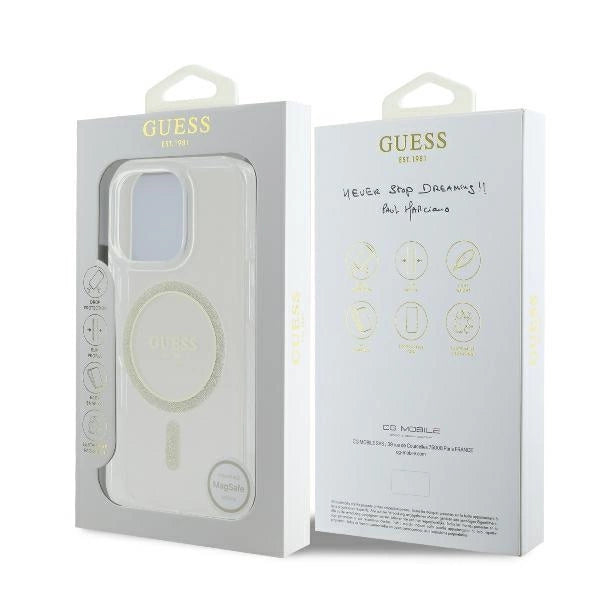 Guess GUHMP16LHFGERET iPhone 16 Pro 6.3" przeźroczysty/transparent hardcase IML Glitter Circle MagSafe_7