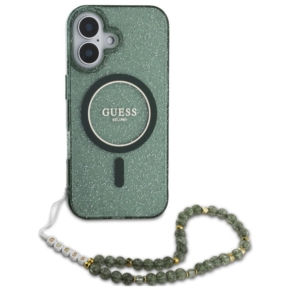 Guess IML Glitter With Pearl Strap MagSafe case for iPhone 16 Plus - green_1