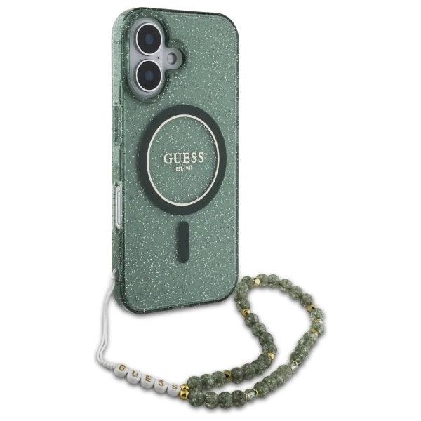 Guess IML Glitter With Pearl Strap MagSafe case for iPhone 16 Plus - green_2