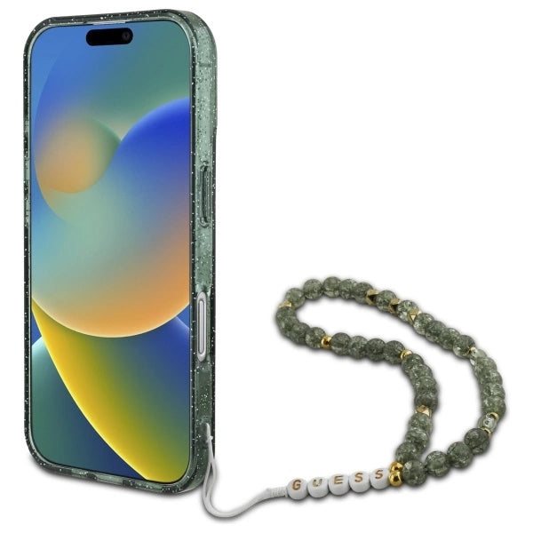 Guess IML Glitter With Pearl Strap MagSafe case for iPhone 16 Plus - green_3