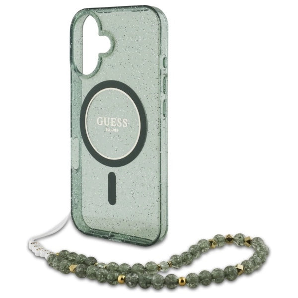Guess IML Glitter With Pearl Strap MagSafe case for iPhone 16 Plus - green_4