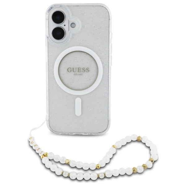 Guess IML Glitter With Pearl Strap MagSafe iPhone 16 Plus Case - Clear_1