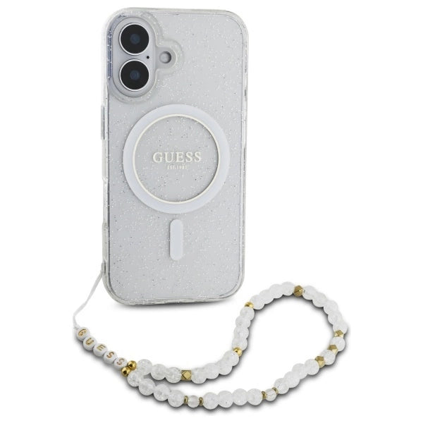 Guess IML Glitter With Pearl Strap MagSafe iPhone 16 Plus Case - Clear_3