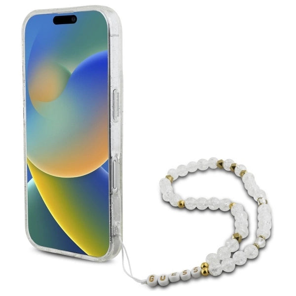 Guess IML Glitter With Pearl Strap MagSafe iPhone 16 Plus Case - Clear_4