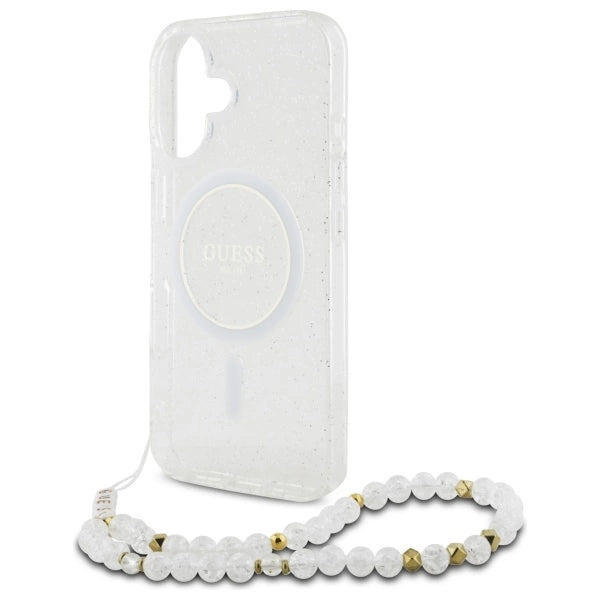 Guess IML Glitter With Pearl Strap MagSafe iPhone 16 Plus Case - Clear_5