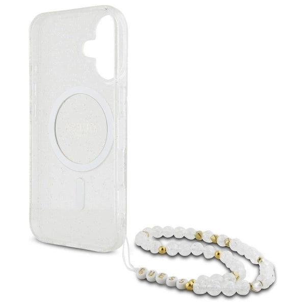 Guess IML Glitter With Pearl Strap MagSafe iPhone 16 Plus Case - Clear_6