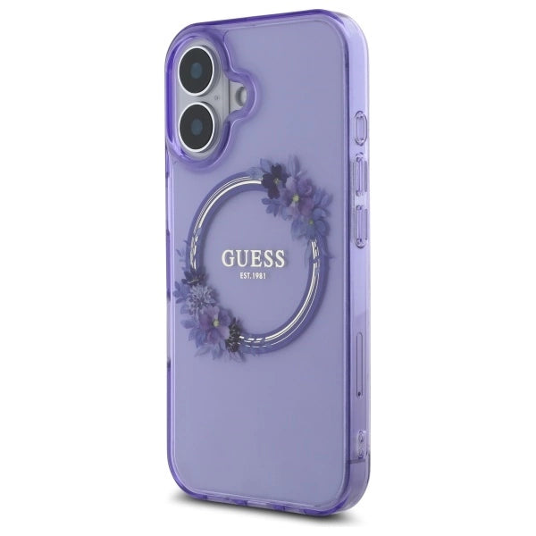 Guess IML Flowers Wreath MagSafe iPhone 16 Case - Purple_1