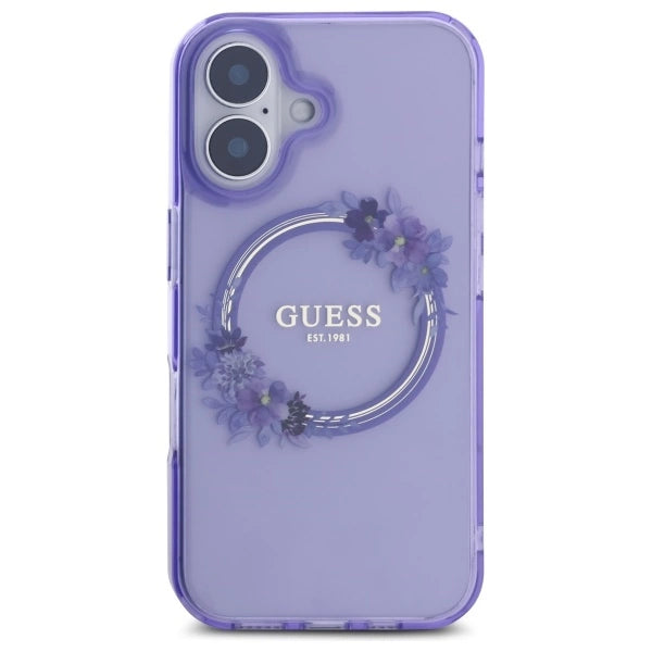Guess IML Flowers Wreath MagSafe iPhone 16 Case - Purple_2
