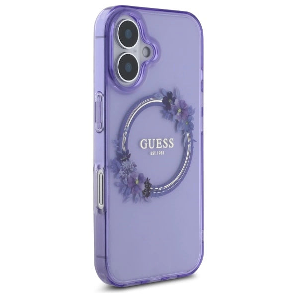 Guess IML Flowers Wreath MagSafe iPhone 16 Case - Purple_3