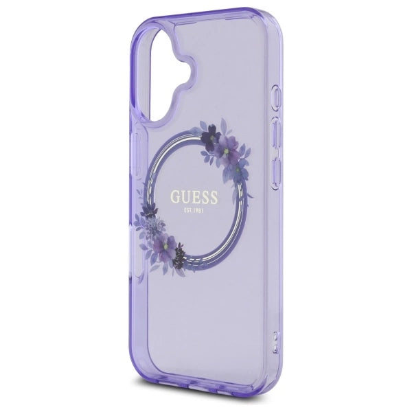 Guess IML Flowers Wreath MagSafe iPhone 16 Case - Purple_5