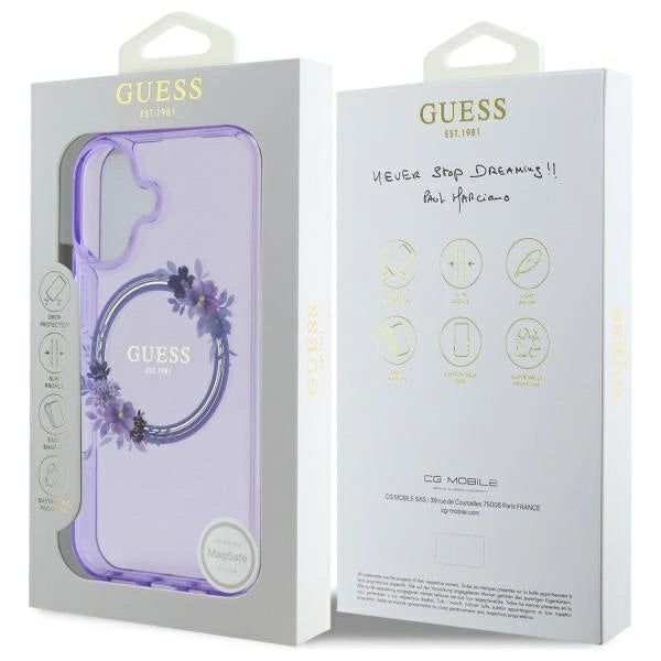 Guess IML Flowers Wreath MagSafe iPhone 16 Case - Purple_7