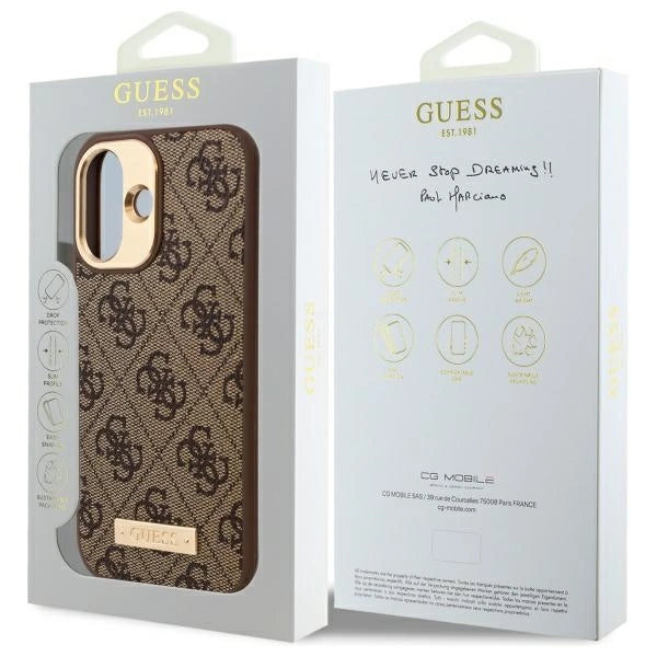 Guess 4G Logo Plate MagSafe iPhone 16 Plus Case - Brown_7