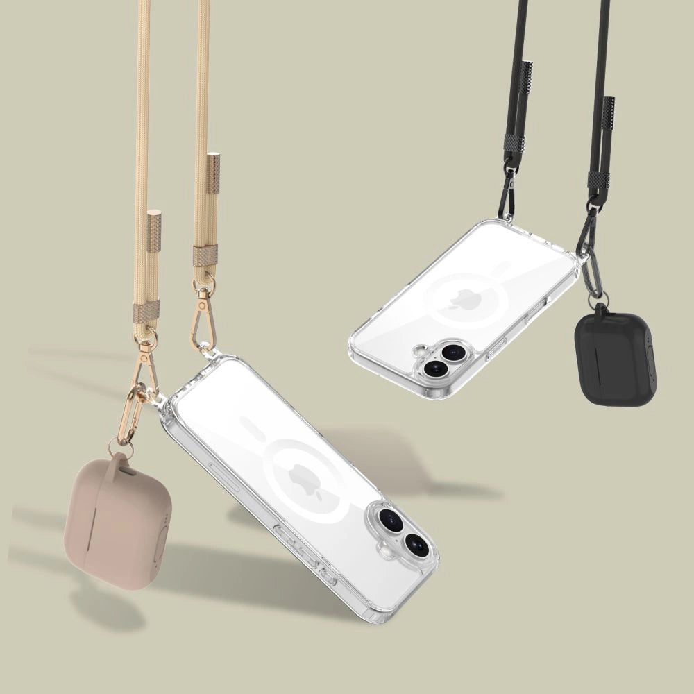 Tech-Protect FlexAir Chain MagSafe iPhone 16 Case - Clear + 2 Lanyards (Black & Taupe)_3
