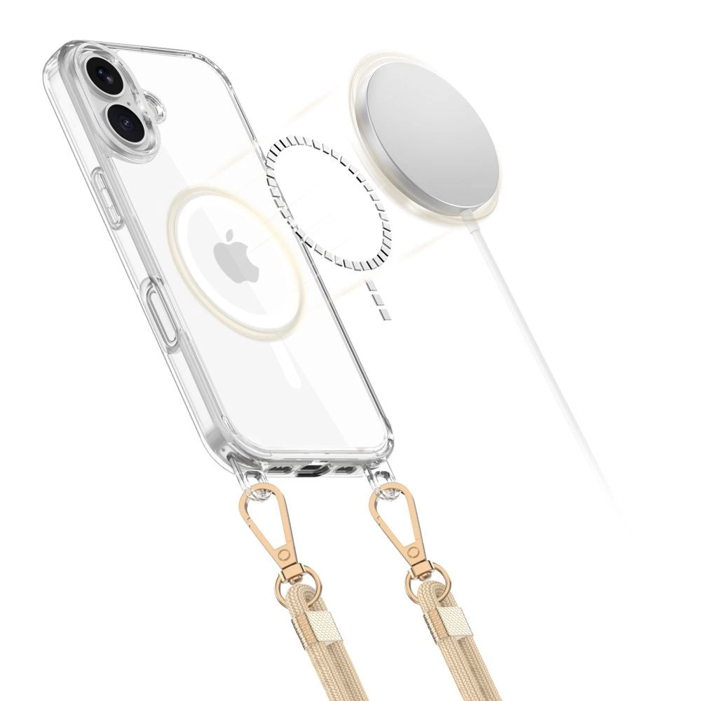 Tech-Protect FlexAir Chain MagSafe iPhone 16 Case - Clear + 2 Lanyards (Black & Taupe)_4